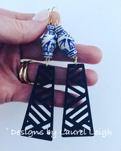 Load image into Gallery viewer, Chinoiserie Chippendale Ginger Jar Statement Earrings - Black or Blue - Designs by Laurel Leigh