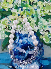 Load image into Gallery viewer, Chunky Blue and White Chinoiserie Pearl & Peony Flower Statement Necklace - Ginger jar