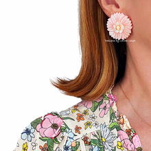 Load image into Gallery viewer, Pink, Orange & White Floral Cameo Pearl Studs - Chinoiserie jewelry