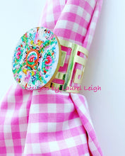 Load image into Gallery viewer, Rose Medallion Watercolor Plate Gold Greek Key Napkin Rings - Set of 4 - Ginger jar