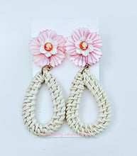 Load image into Gallery viewer, Pink/Orange Floral Cameo Rattan Earrings - Chinoiserie jewelry