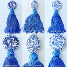 Load image into Gallery viewer, Blue & White Chinoiserie Decorative Tassel - Chinoiserie jewelry