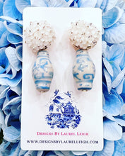 Load image into Gallery viewer, Hydrangea Blossom Ginger Jar Earrings - Blue - Chinoiserie jewelry
