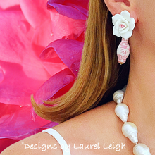 Load image into Gallery viewer, Pink Chinoiserie Ginger Jar Rosebud Earrings - Chinoiserie jewelry
