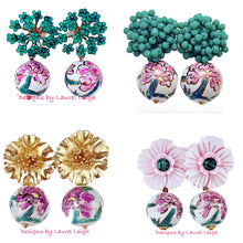 Load image into Gallery viewer, Pink & Green Peony Drop Earrings - Chinoiserie jewelry