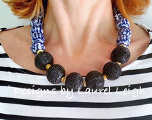 Load image into Gallery viewer, Chunky Blue & White with Black Chinoiserie Statement Necklace - Ginger jar