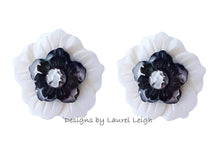 Load image into Gallery viewer, White & Silver Cameo Pearl Flower Studs - Chinoiserie jewelry