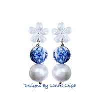 Load image into Gallery viewer, Blue & White Chinoiserie Orchid Double Drop Earrings - Chinoiserie jewelry
