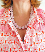 Load image into Gallery viewer, Pink & White Chinoiserie Floral Necklace - Chinoiserie jewelry