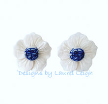 Load image into Gallery viewer, Chinoiserie Floral White Pearl Stud Earrings - Chinoiserie jewelry