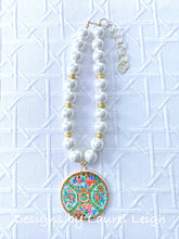Load image into Gallery viewer, Rose Medallion Chinoiserie Pendant Necklace - Chunky Pearls - Ginger jar