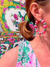 Load image into Gallery viewer, Pink & Green Chinoiserie Hoops - Chinoiserie jewelry