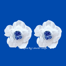 Load image into Gallery viewer, Blue & White Petite Fleur Pearl Studs - Chinoiserie jewelry