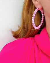 Load image into Gallery viewer, Pink & White Chinoiserie Floral Beaded Hoops - Chinoiserie jewelry