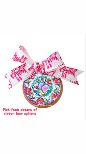 Red Toile Ribbon Bow Upgrade for Ornament Purchases - Chinoiserie jewelry