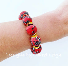 Load image into Gallery viewer, Red, Black & White African Glass Statement Bracelet - Ginger jar