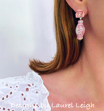 Load image into Gallery viewer, Pink Chinoiserie Ginger Jar Rosebud Earrings - Chinoiserie jewelry
