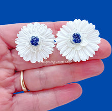Load image into Gallery viewer, Blue & White Petite Fleur Pearl Studs - Chinoiserie jewelry