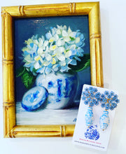 Load image into Gallery viewer, Hydrangea Blossom Ginger Jar Earrings - Blue - Chinoiserie jewelry