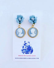 Load image into Gallery viewer, Wedgwood Blue Floral Cameo Earrings - Chinoiserie jewelry