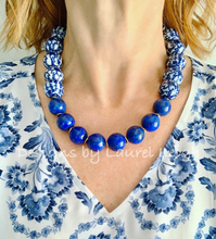 Load image into Gallery viewer, Chunky Blue & White Lapis Chinoiserie Statement Necklace - Round Porcelain - Ginger jar