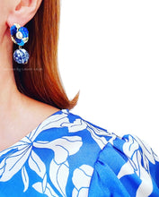 Load image into Gallery viewer, Blue Chinoiserie Sequin Drop Earrings - Chinoiserie jewelry