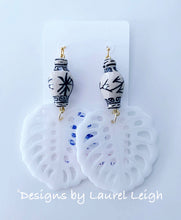 Load image into Gallery viewer, Chinoiserie Tropical Monstera Leaf Statement Earrings - Black & White - Ginger jar