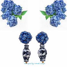 Load image into Gallery viewer, Blue Hydrangea Blossom Ginger Jar Earrings - Chinoiserie jewelry