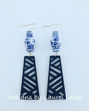 Load image into Gallery viewer, Chinoiserie Chippendale Ginger Jar Statement Earrings - Black or Blue - Designs by Laurel Leigh