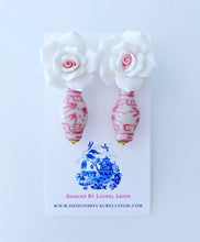 Load image into Gallery viewer, Pink Chinoiserie Ginger Jar Rosebud Earrings - Chinoiserie jewelry