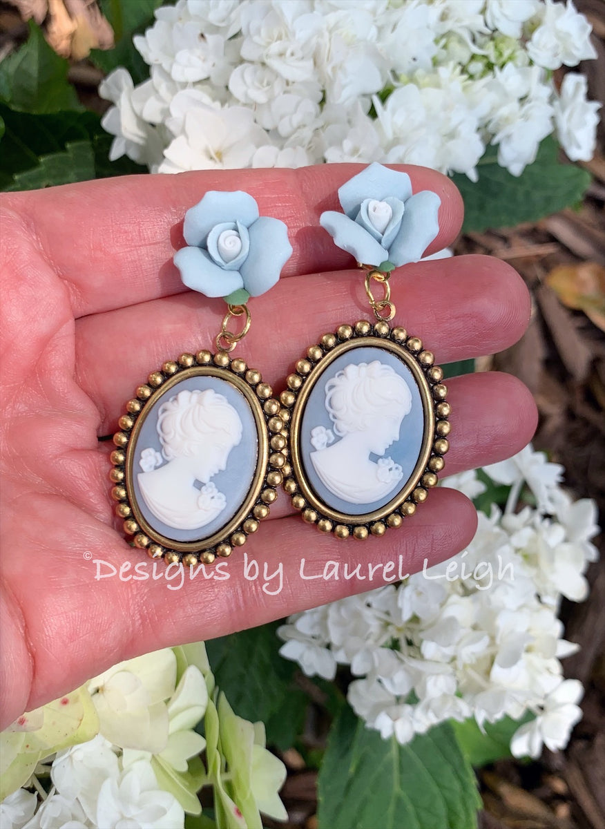 Wedgwood Blue Floral Cameo Earrings Designs by Laurel Leigh