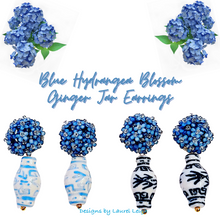 Load image into Gallery viewer, Blue Hydrangea Blossom Ginger Jar Earrings - Chinoiserie jewelry