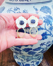 Load image into Gallery viewer, Gold Scalloped Floral Chinoiserie Earrings - Chinoiserie jewelry