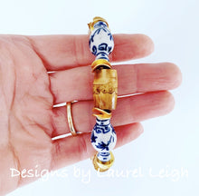 Load image into Gallery viewer, Blue and White Chinoiserie Bamboo Ginger Jar Statement Bracelet - Designs by Laurel Leigh