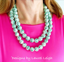 Load image into Gallery viewer, Green &amp; White Chinoiserie Double Strand Necklace - Chinoiserie jewelry