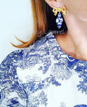 Load image into Gallery viewer, Chinoiserie Ginger Jar Bow Statement Earrings - Blue & White - 3 Styles - Ginger jar