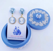 Load image into Gallery viewer, Wedgwood Blue Floral Cameo Earrings - Chinoiserie jewelry