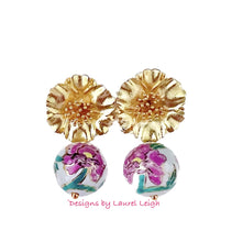 Load image into Gallery viewer, Pink & Green Peony Drop Earrings - Chinoiserie jewelry