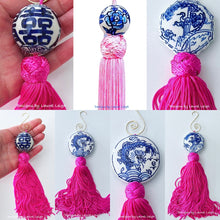 Load image into Gallery viewer, Blue & White Chinoiserie Decorative Tassel - Chinoiserie jewelry