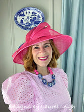 Load image into Gallery viewer, Blue and White Chinoiserie Chunky Statement Necklace - Bright Bubblegum Pink - Ginger jar