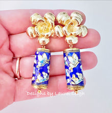 Load image into Gallery viewer, Chinoiserie Blue Cloisonné Floral Earrings - Chinoiserie jewelry