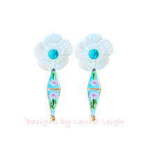 Load image into Gallery viewer, Cloisonné Floral Drop Earrings - Turquoise & Aqua - Chinoiserie jewelry