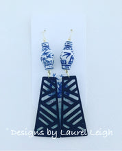 Load image into Gallery viewer, Chinoiserie Chippendale Ginger Jar Statement Earrings - Black or Blue - Designs by Laurel Leigh