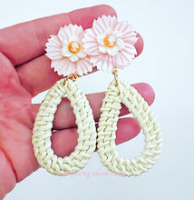 Load image into Gallery viewer, Pink/Orange Floral Cameo Rattan Earrings - Chinoiserie jewelry