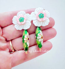 Load image into Gallery viewer, Cloisonné Floral Drop Earrings - Pink & Green - Chinoiserie jewelry
