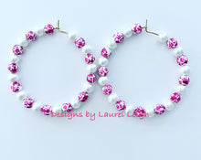 Load image into Gallery viewer, Pink & White Chinoiserie Floral Beaded Hoops - Chinoiserie jewelry