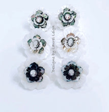 Load image into Gallery viewer, White & Silver Cameo Pearl Flower Studs - Chinoiserie jewelry