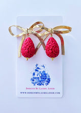 Load image into Gallery viewer, Red & Gold Bow Cinnabar Teardrop Earrings - Chinoiserie jewelry