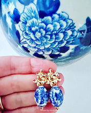 Load image into Gallery viewer, Blue & White Chinoiserie Floral Cluster Earrings - Chinoiserie jewelry