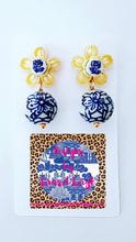 Load image into Gallery viewer, Blue, White & Yellow Petite Fleur Drop Earrings - Chinoiserie jewelry